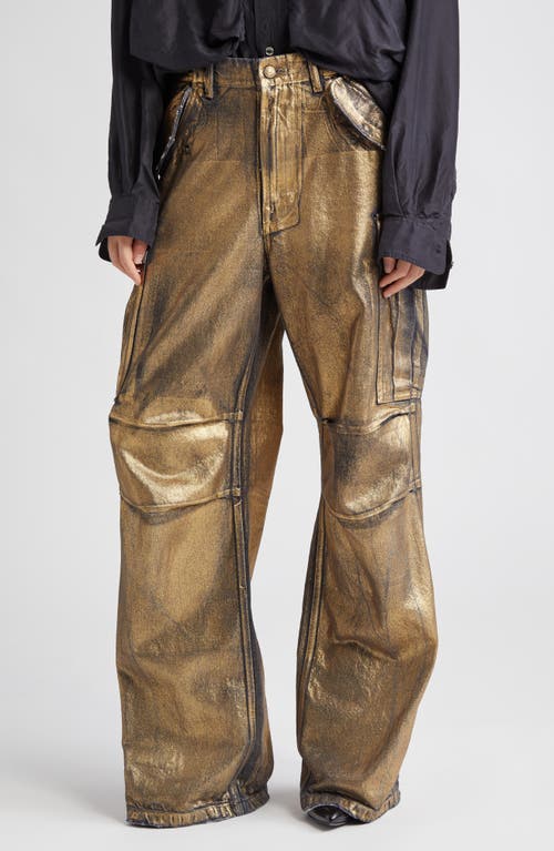 R13 Wide Leg Cargo Jeans in Vintage Gold Black at Nordstrom, Size 28