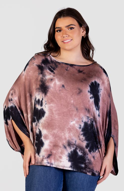 24seven Comfort Apparel Tie Dye Print Relaxed Top In Brown Multi