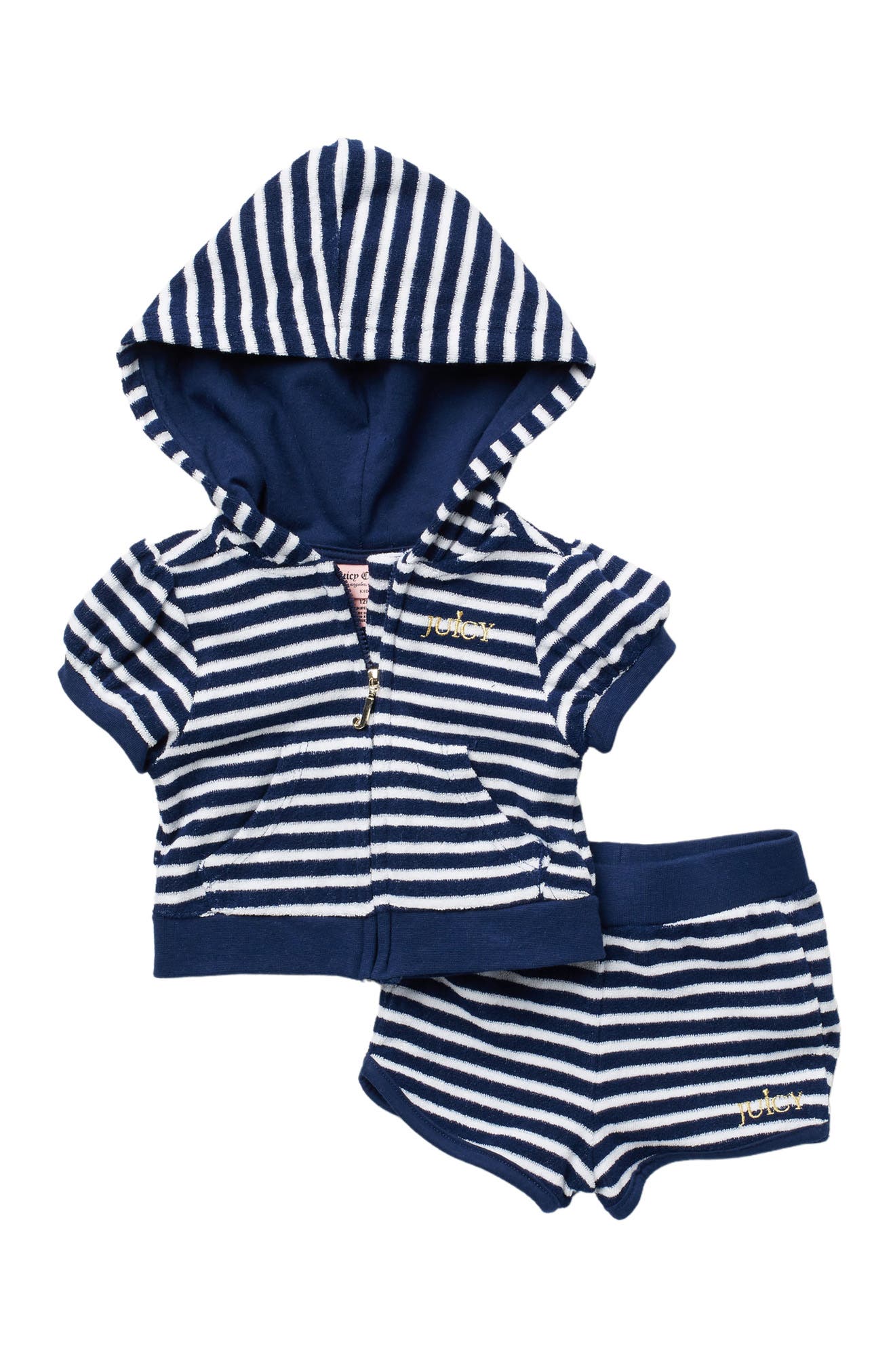 Juicy Couture Striped Shorty Hooded Suit Set In Assorted