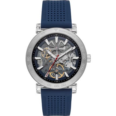 Michael Michael Kors Greer Skeleton Silicone Strap Watch,