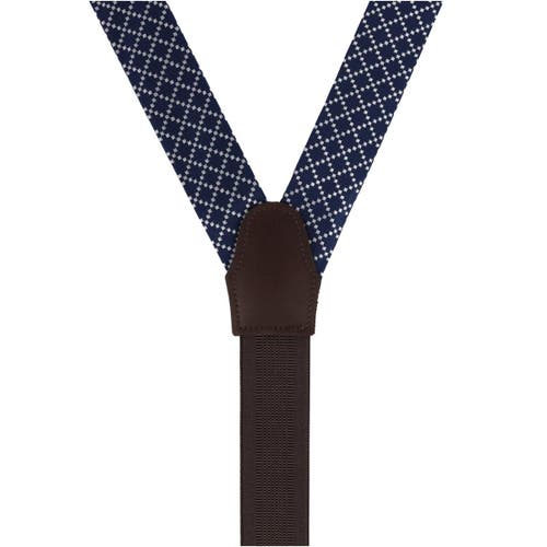 Trafalgar Rowan Geometric Pattern Silk Button End Suspenders In Navy