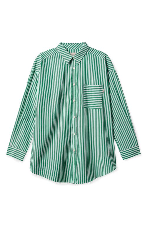 Brixton Sidney Oversize Stripe Cotton Button-Up Shirt in Leprechaun