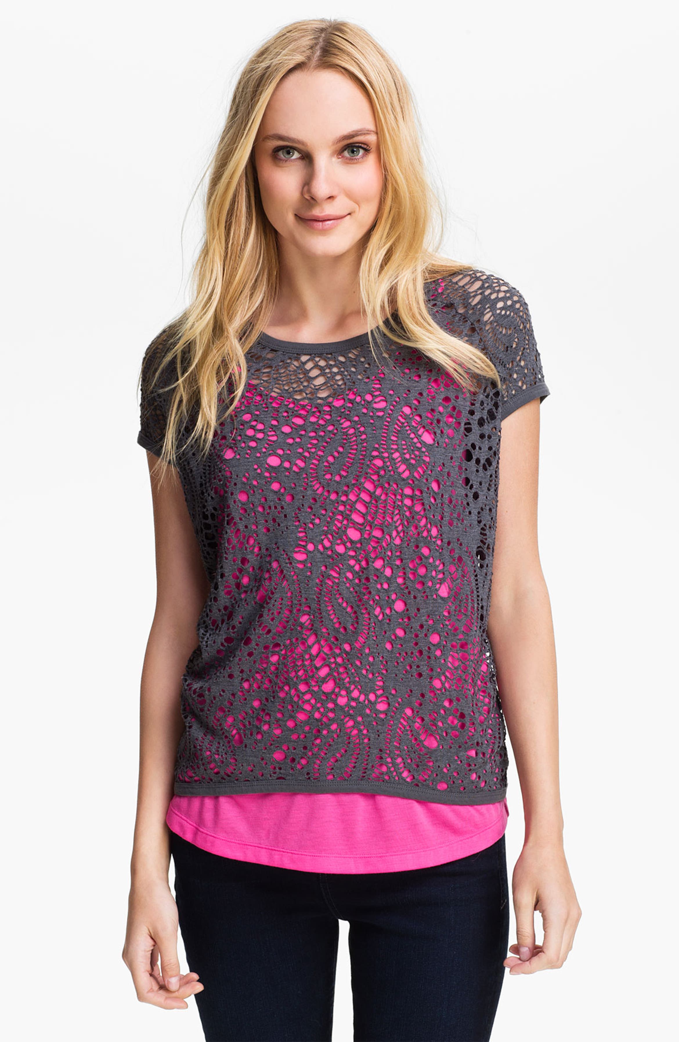 Two by Vince Camuto Perforated Paisley Top | Nordstrom