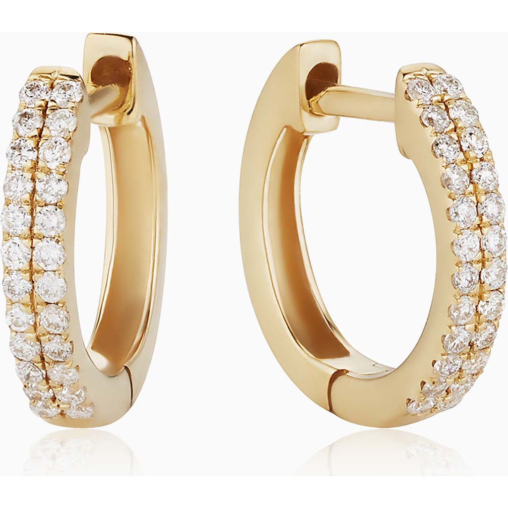 Oradina 14k Gold Twin Row Diamond Mini Hoops In Yellow Gold - Diamonds