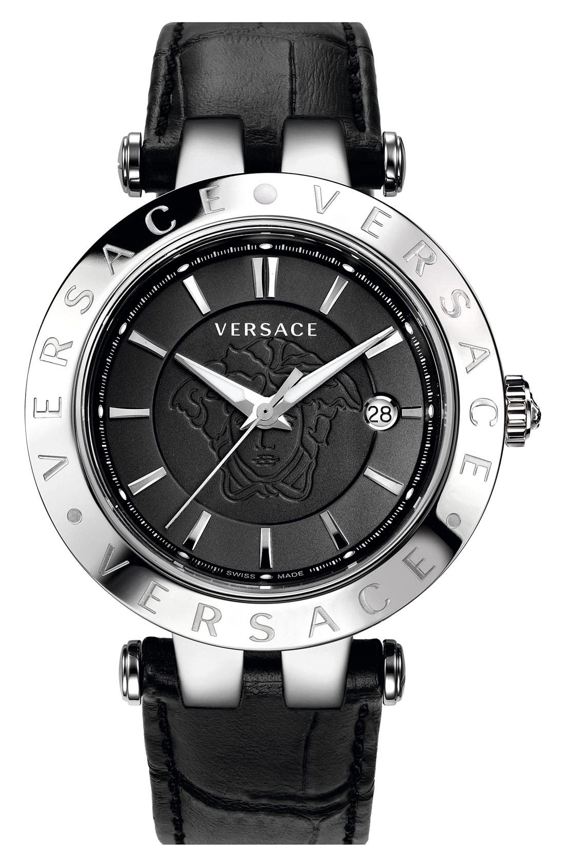 Versace 'VRace' Leather Strap Watch, 42mm Nordstrom
