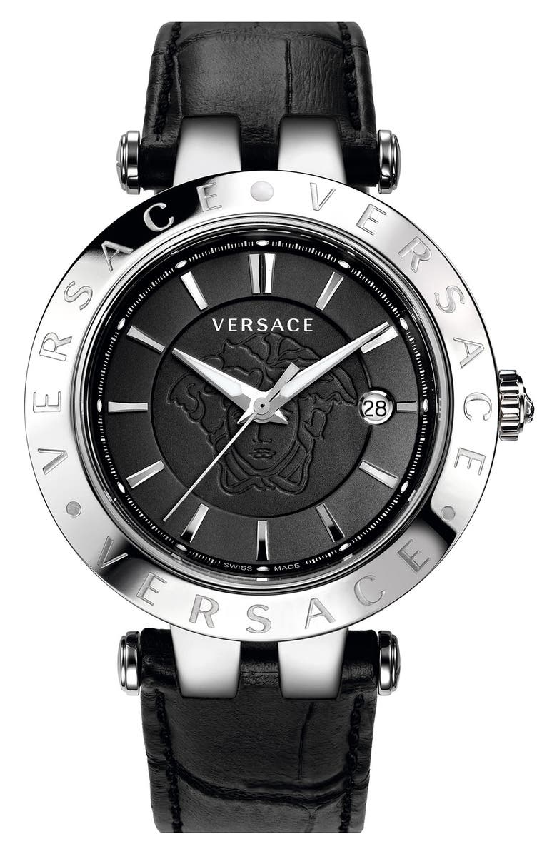 Versace 'V-Race' Leather Strap Watch, 42mm | Nordstrom