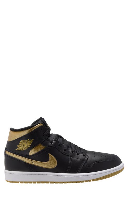 Shop Jordan Air  1 Mid Sneaker In Black/metallic Gold/white