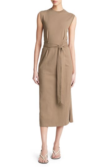 Vince Sleeveless Cotton Knit Midi Dress In Shale