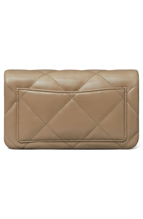Tory Burch Kira Diamond Quilted Leather Wallet On Chain In Taupe Oak