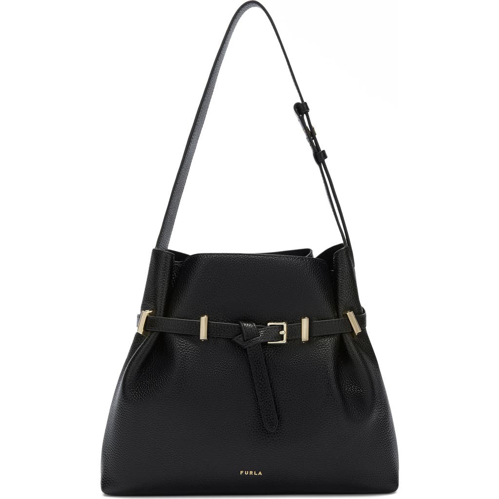 Furla Aura Belted Leather Shoulder Bag In Nero