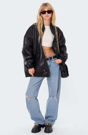 EDIKTED Oversize Faux Leather Bomber Jacket