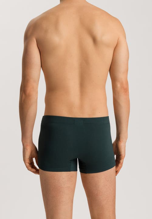 Hanro Cotton Essentials Covered Waistband Boxer Brief 2pk In Laurel/black