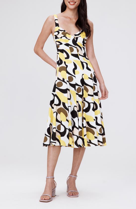 Shop Dvf Beth Abstract Print Fit & Flare Midi Dress In Mirage Yellow