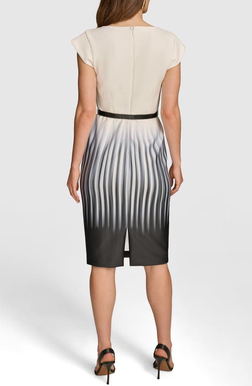 Shop Donna Karan New York Gradient Stripe Belted Sheath Dress In Black Cream