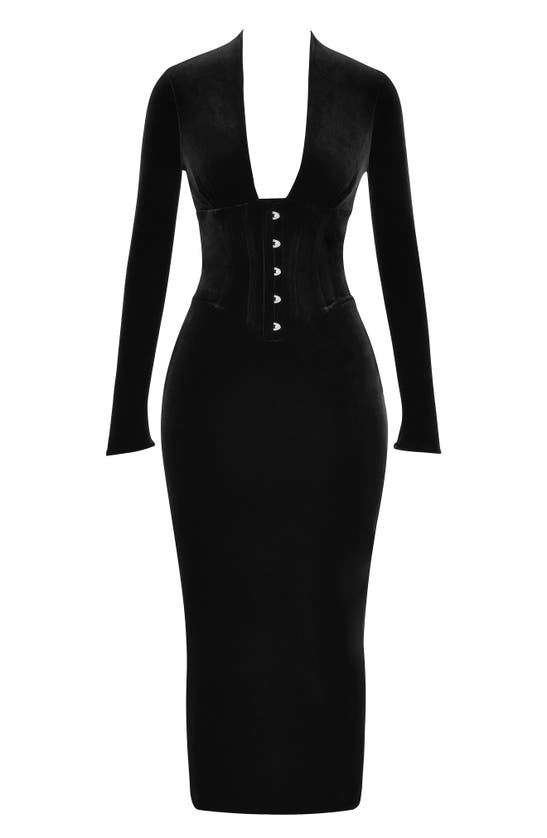 House Of Cb Arabella Plunge Neck Long Sleeve Velvet Corset Dress In