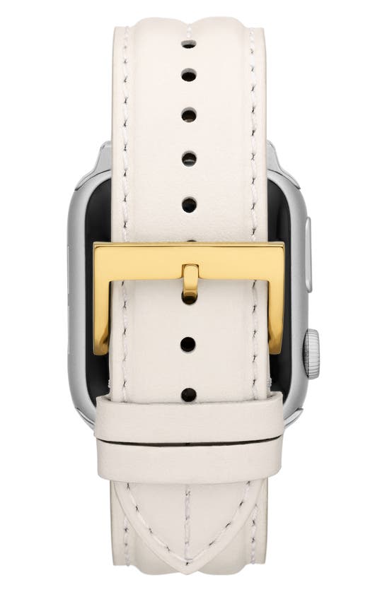 Shop Tory Burch The Kira Leather 20mm Apple Watch® Watchband In Ivory