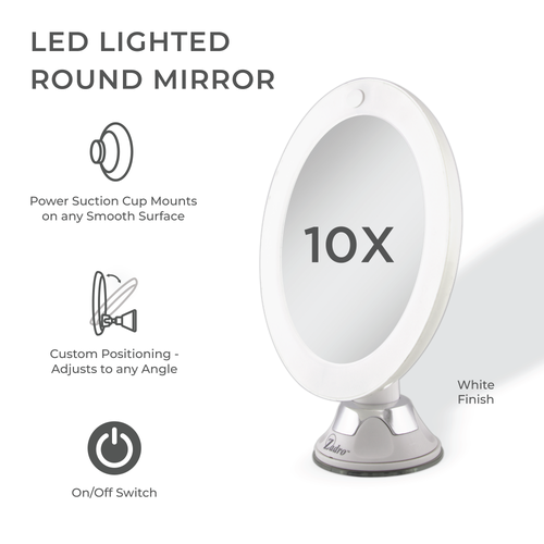 Zadro Lighted Wall Mounted Makeup Mirror With Magnification & Suction Cup In White