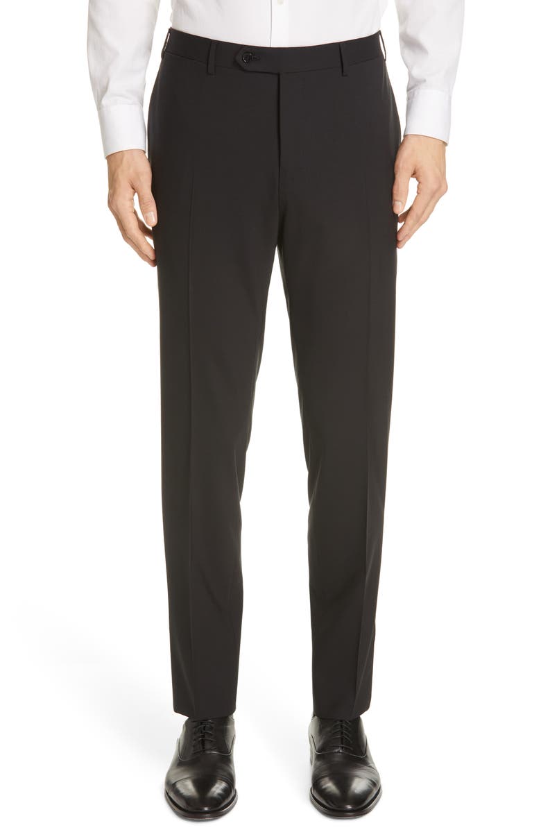Canali Flat Front Classic Fit Solid Stretch Wool Dress Pants | Nordstrom