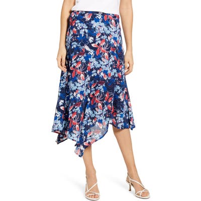 Petite Gibson X International Day Fancy Ashley Asymmetrical Flowy Midi Skirt, Blue