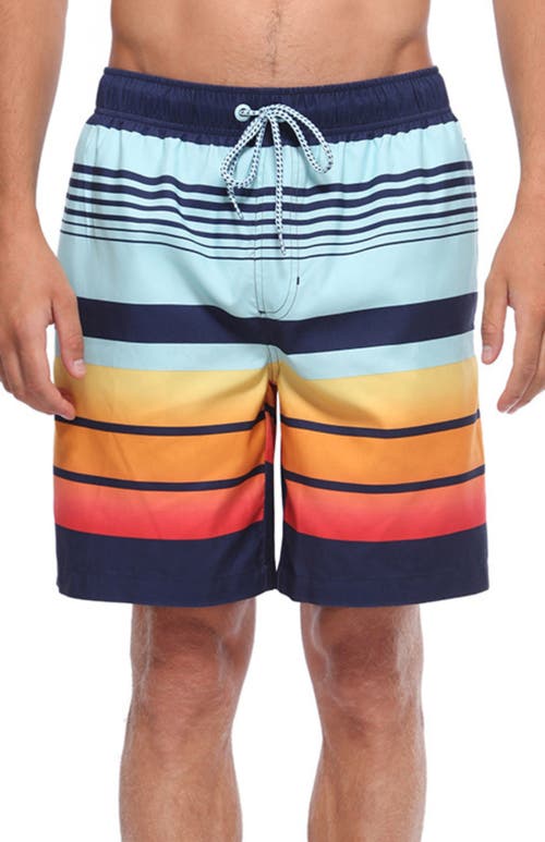 Rokka&rolla All-day Comfort Mesh-lined Swim Trunks In Stripes Printed
