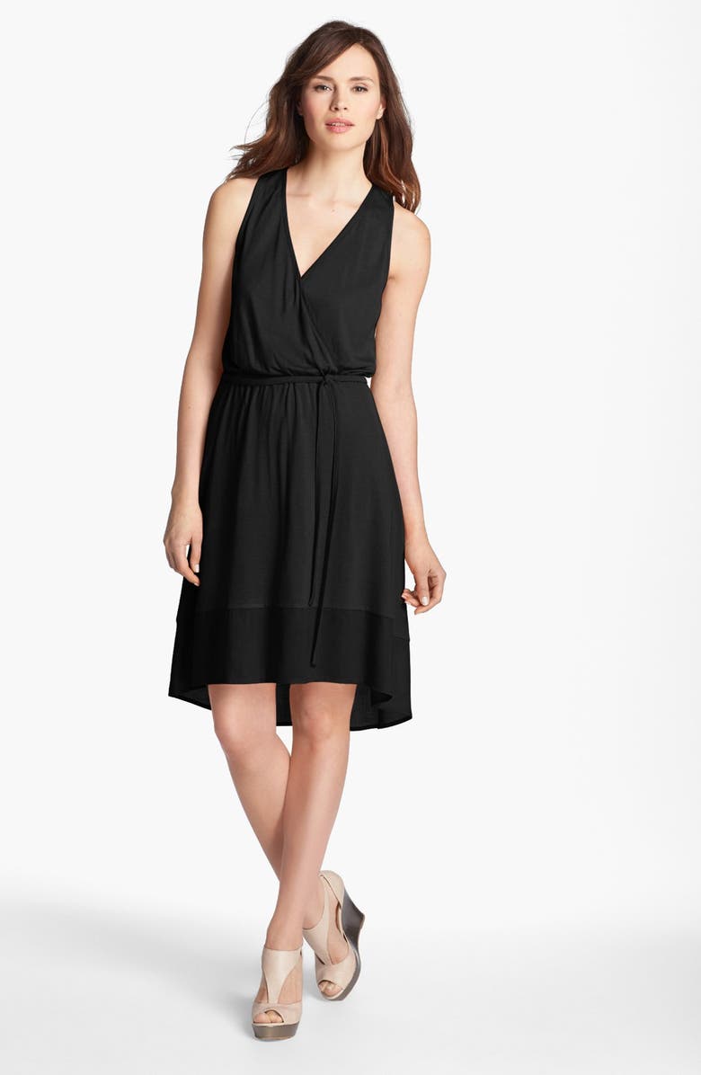 Caslon® High/Low Mixed Media Faux Wrap Dress | Nordstrom