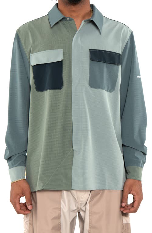 Shop Round Two Colorblock Ripstop Tech Button-up Shirt In Spruce