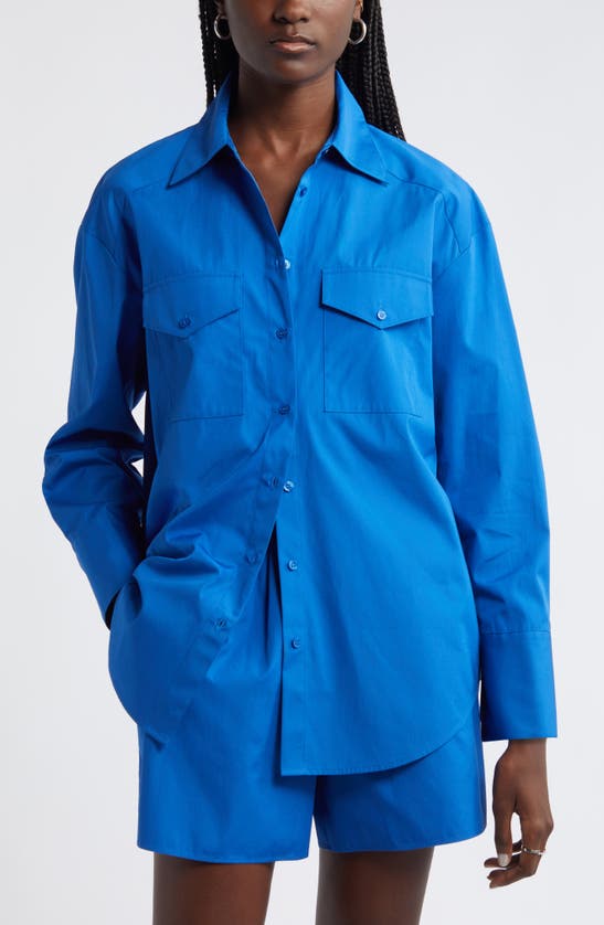 Shop Nordstrom Poplin Two-pocket Button-up Shirt In Blue Marmara