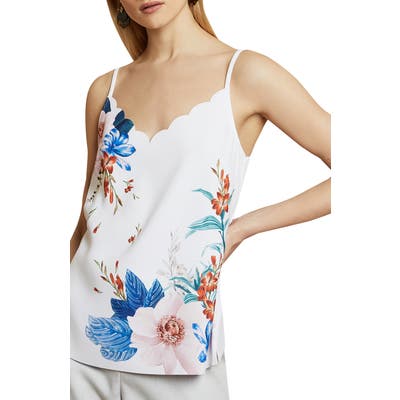 Ted Baker London Ratana Jamboree Floral Scalloped Camisole, (fits like 4-6 US) - Ivory