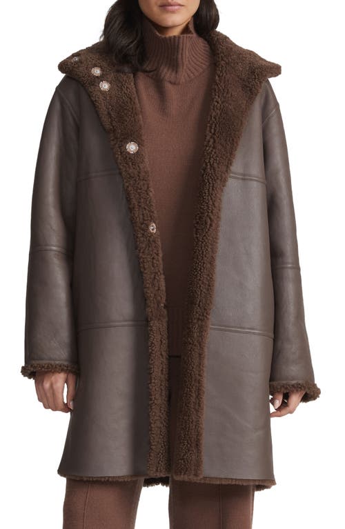 Shop Lafayette 148 New York Reversible Genuine Shearling Coat In Wood