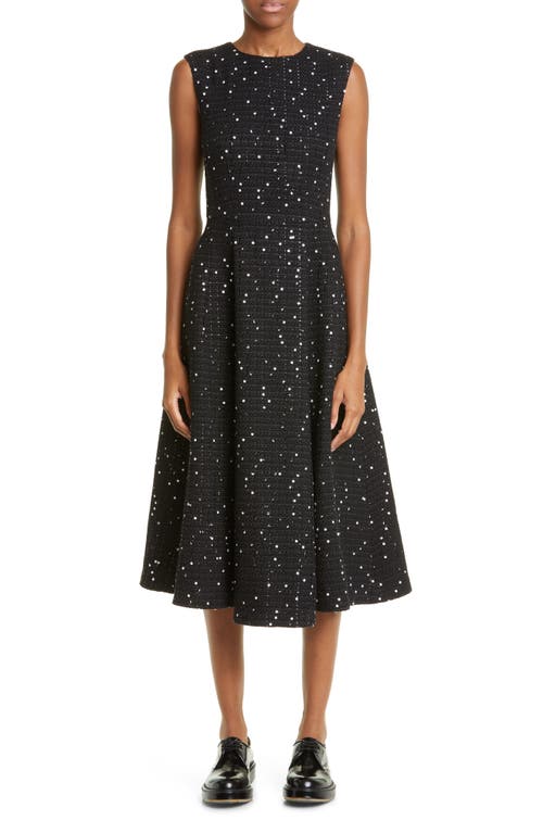 Adam Lippes Paillette Tweed Fit & Flare Dress in Black
