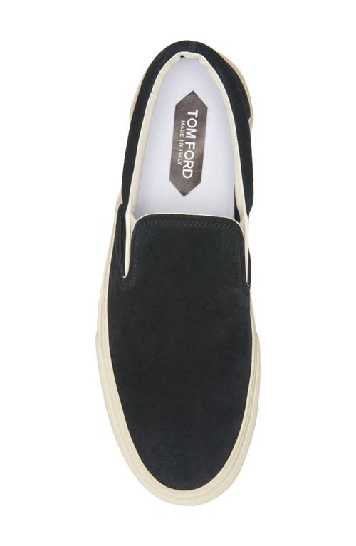 Tom Ford Blue Suede Slip On In 3nw02 Black/ Cream