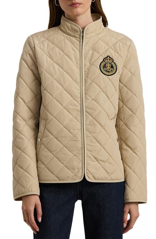 Shop Lauren Ralph Lauren Crest Logo Quilted Jacket In Explorer Sand