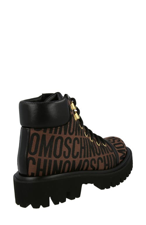 Moschino Logo Jacquard Lace-up Ankle Boots In Brown