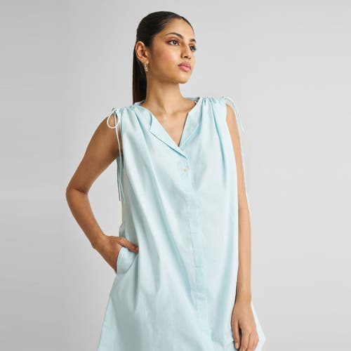 Reistor Shirt Dress With Shoulder Tie Details In Summer Blue