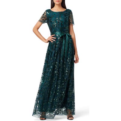 Tahari Embellished Lace Gown, Green