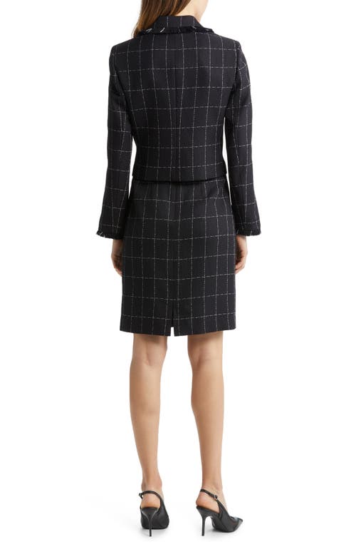 Tahari Asl Plaid Fringe Jacket & Skirt In Black/ivory