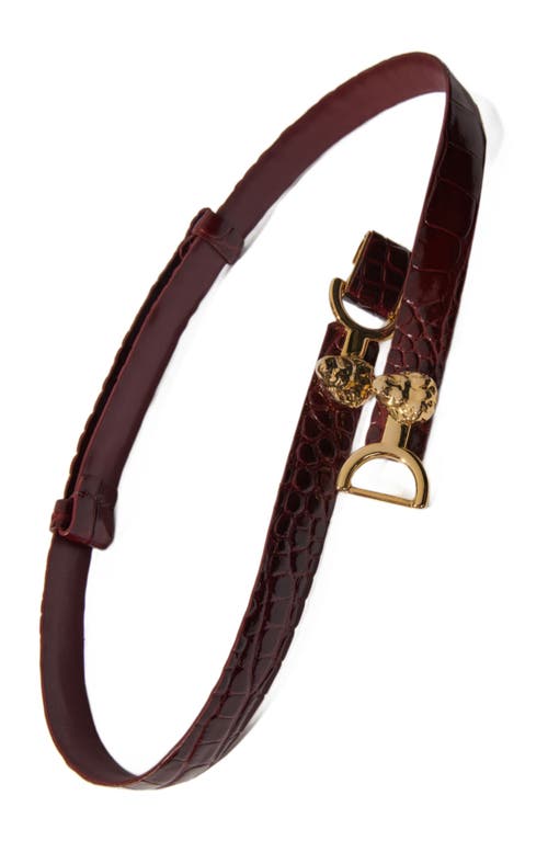 Shop Maje Thin Leather Belt With Lion Bit In Burgundy