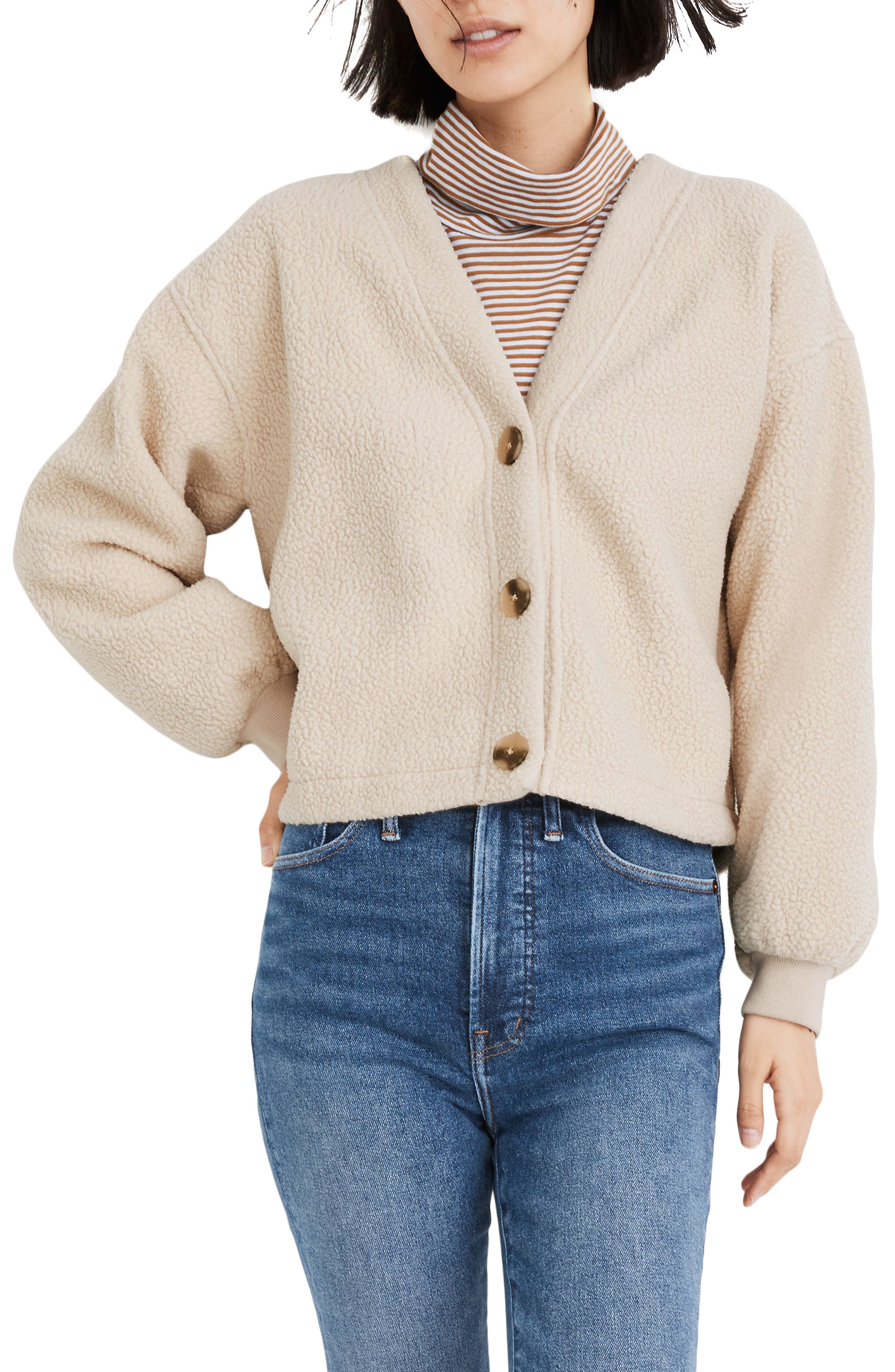 Madewell (re)sourced Faux Shearling Crop Cardigan In Summer Dune