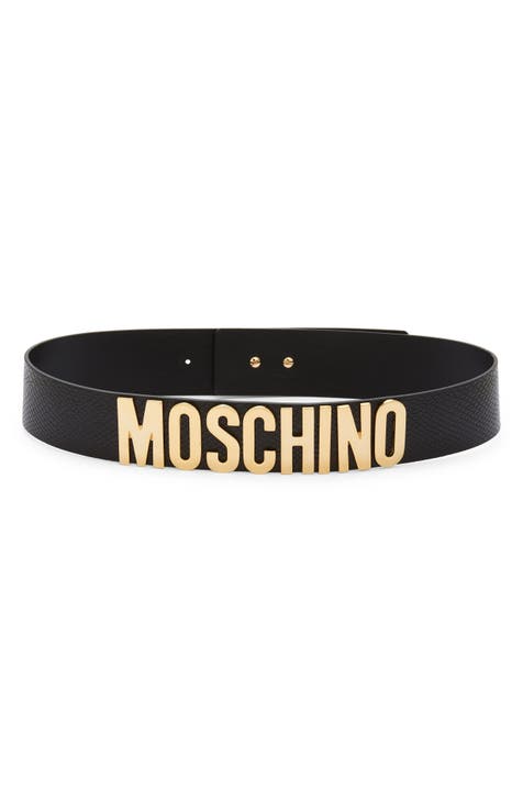 Moschino Black Logo Belt - Black Gold - Size: It 42 - Female