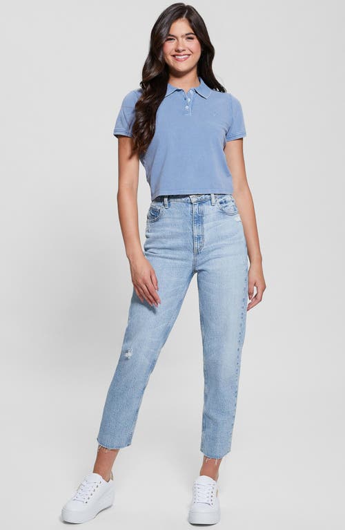 Guess Logo Embroidered Crop Piqué Polo In Nordic Sea Multi