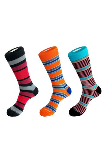 Unsimply Stitched 3-pack Assorted Stripe Crew Socks In Orange Multi