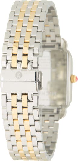 MICHELE Deco II Mid Two Tone 18K Gold Diamond Watch 26mm 0.45