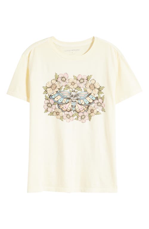 Floral Skull Butterfly Cotton Graphic T-Shirt in Vanilla Custard