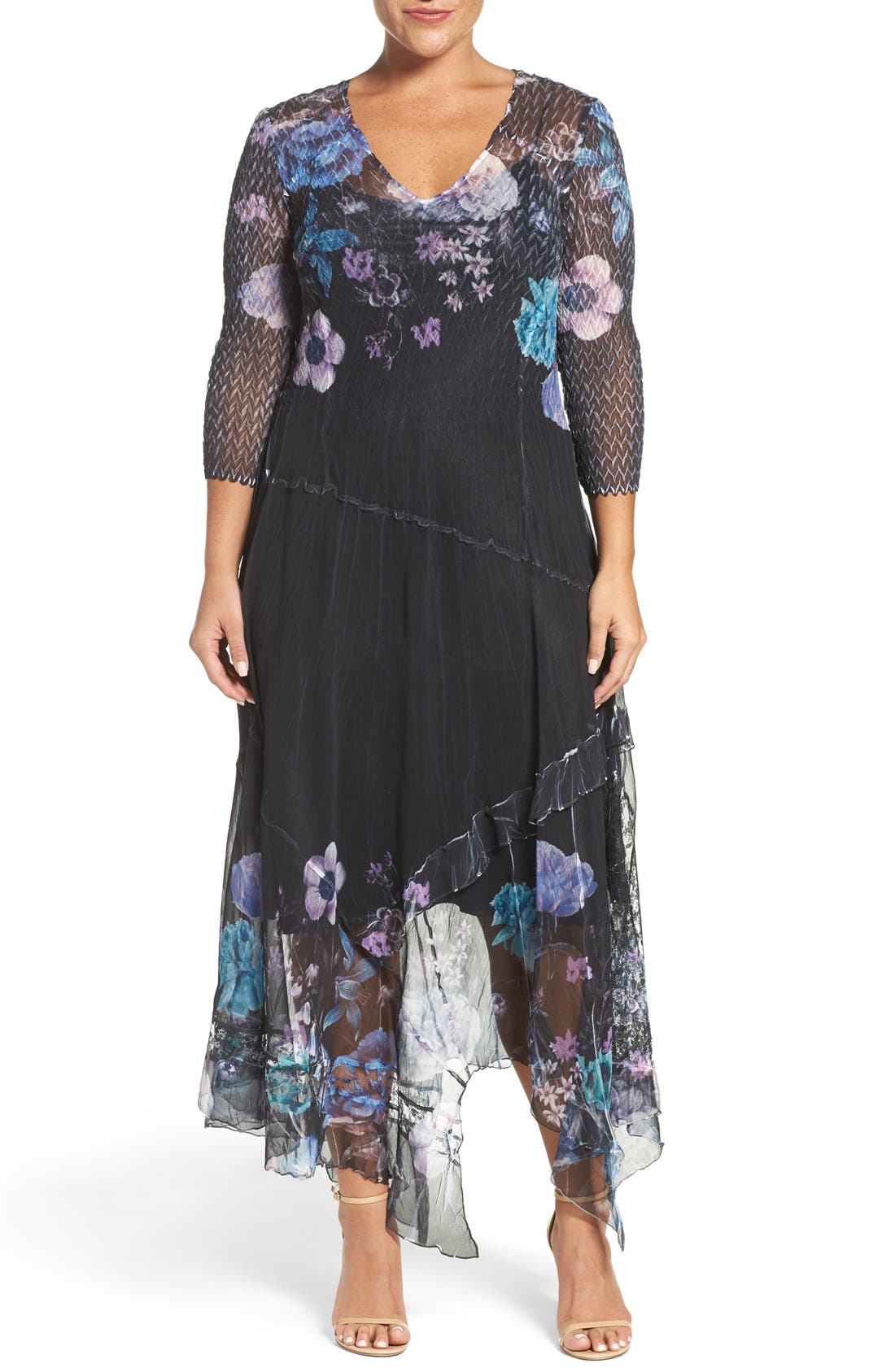 Komarov Floral Chiffon & Charmeuse ALine Dress (Plus Size) Nordstrom