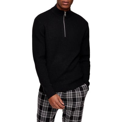 Topman Half Zip Mock Neck Sweater, Black