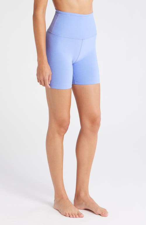 Shop Beyond Yoga Keep Pace Space Dye Bike Shorts In Periwinkle Cloud Heather