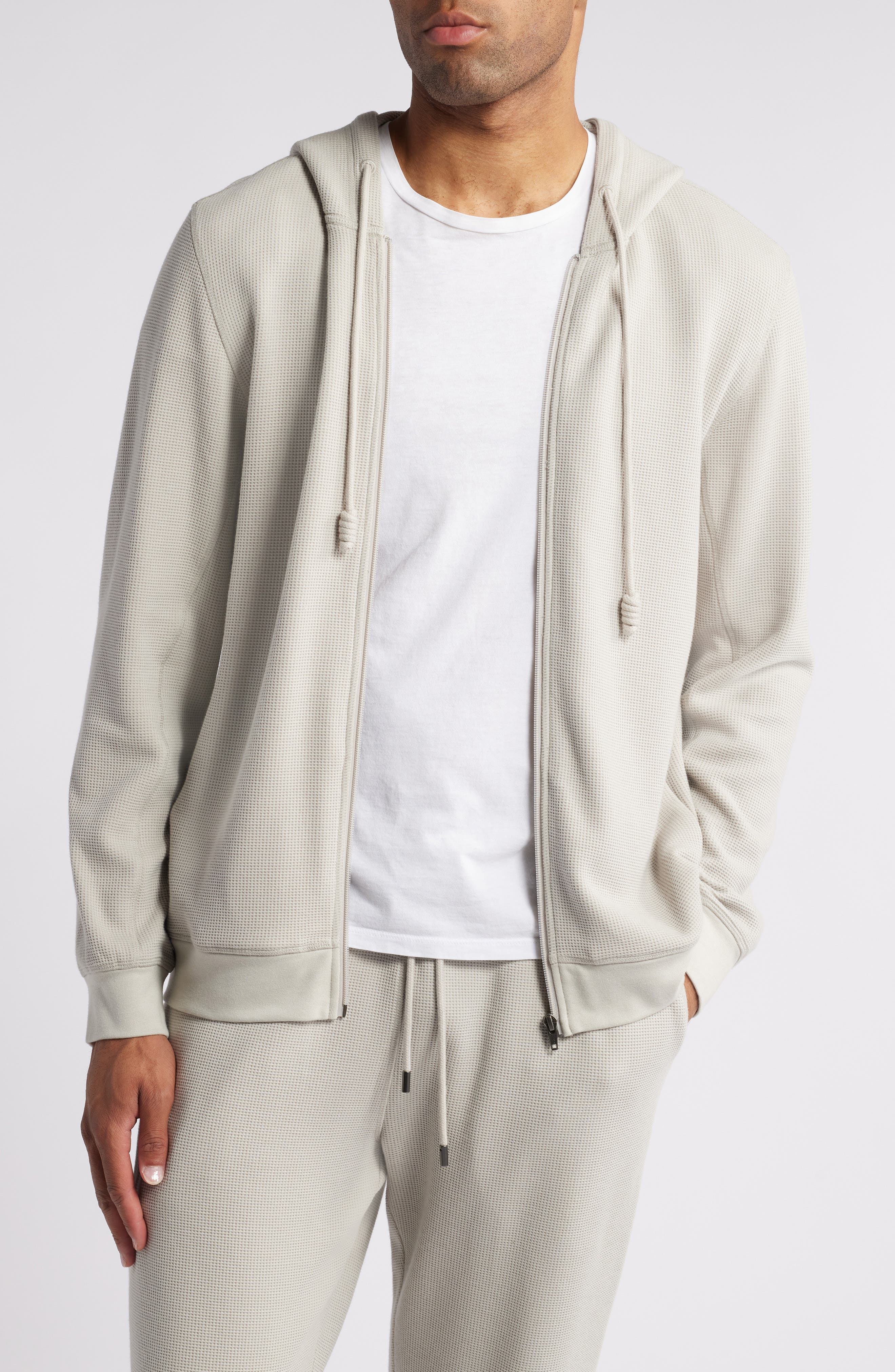 Daniel Buchler Waffle Texture Zip Hoodie in Sand 