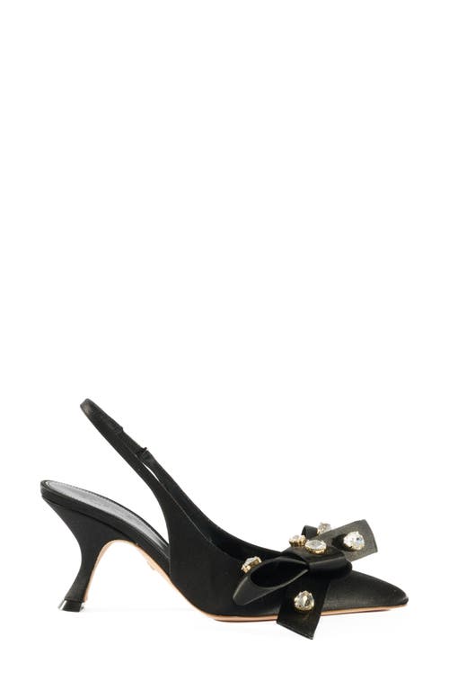 Shop Giambattista Valli Bow With Rhinestones Satin Slingback Pump In Black/crystal