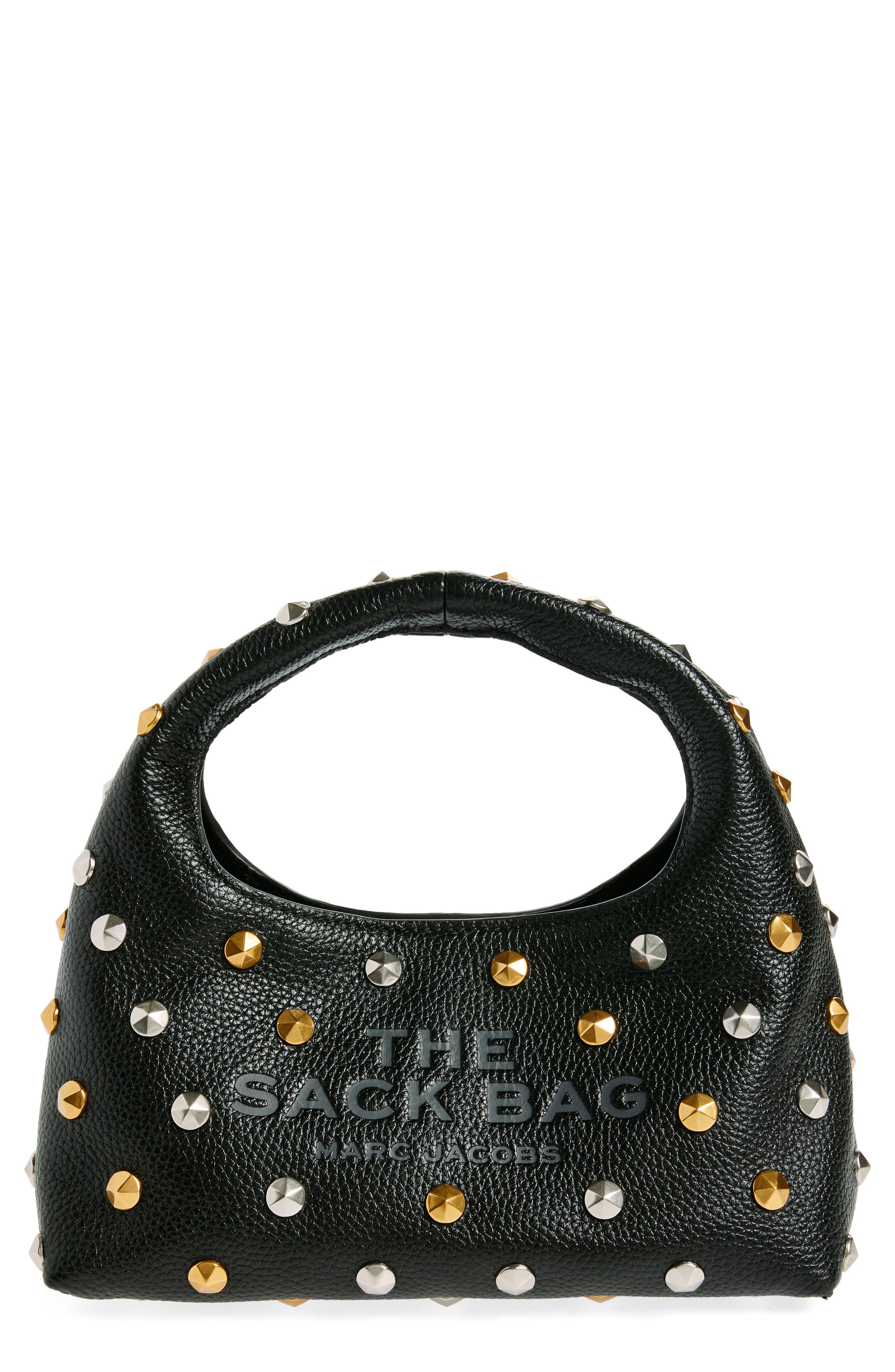 Marc Jacobs The Mini Sack Embellished Leather Top Handle Bag in Black 