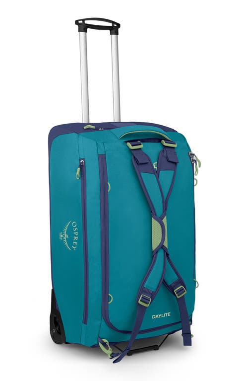 Shop Osprey Daylite 85l 28-inch Wheeled Duffle Bag Luggage In Blue Spikemoss/alkaline